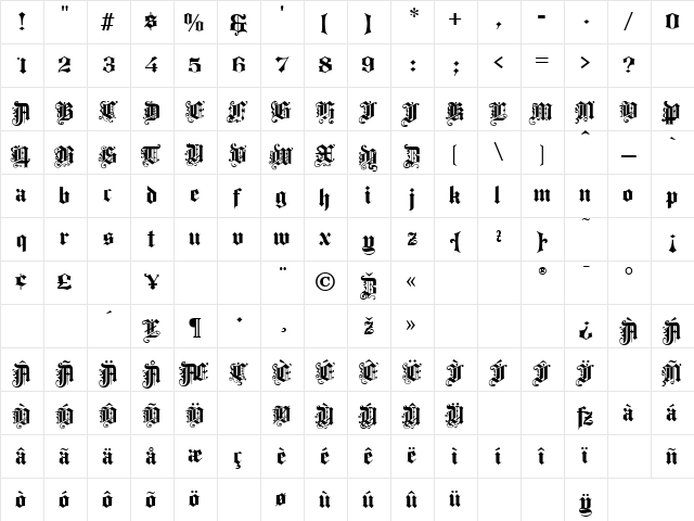Progressive Text Normal  glyph index