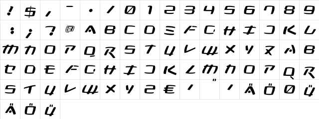 Kleinsan Regular  glyph index