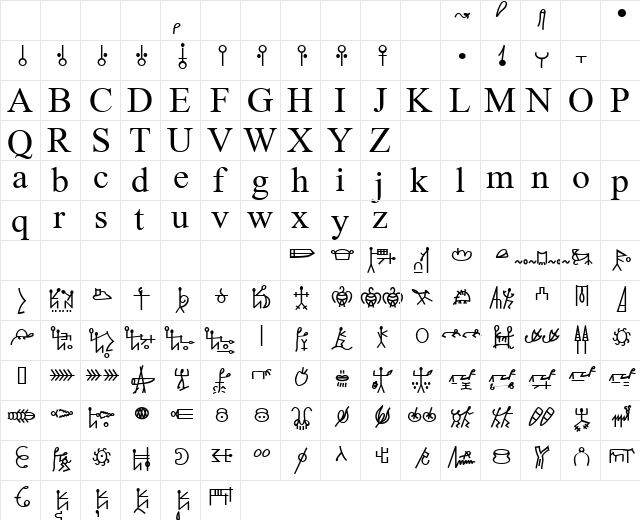 JG Bete Regular  glyph index