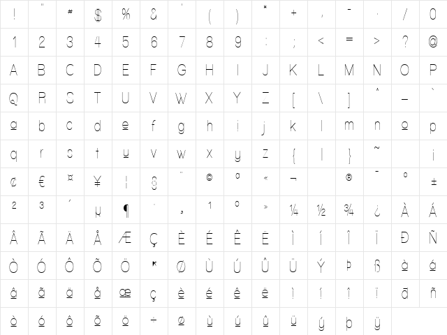 Walkway Upper Condensed Regular  glyph index