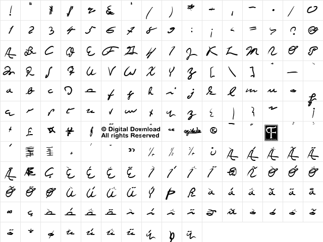 Beethoven Def Regular  glyph index