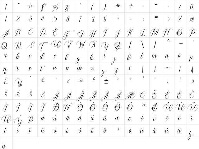 Genta Font Regular  glyph index