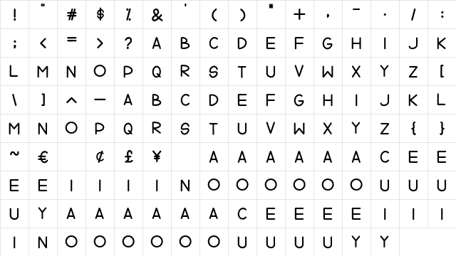 Dear Audrey Regular  glyph index