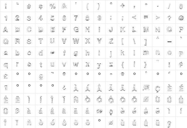Flyerfonts Regular  glyph index