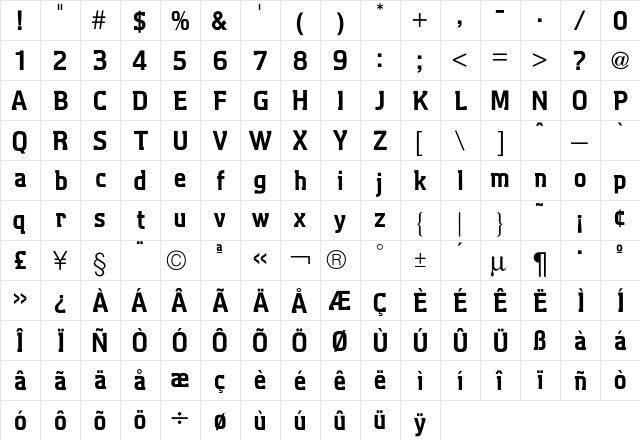 Aquarius Six  glyph index