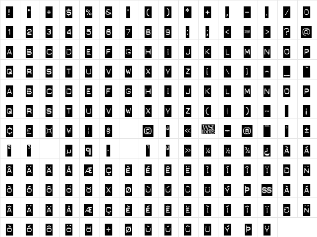 Blackout Regular  glyph index