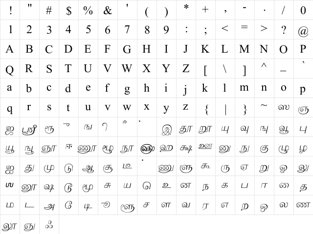 IndoWeb-Tamil-Valluvar Regular  glyph index