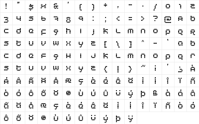 Tranceform Regular  glyph index