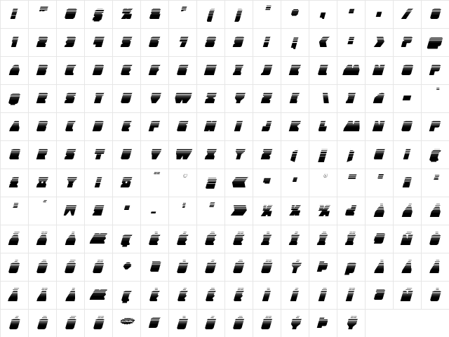 Contour of Duty Halftone Italic Italic  glyph index