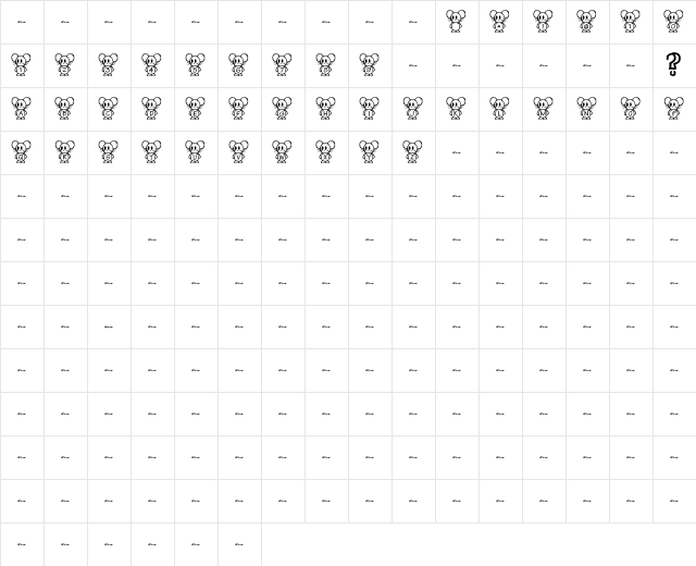 vikimouse Regular  glyph index