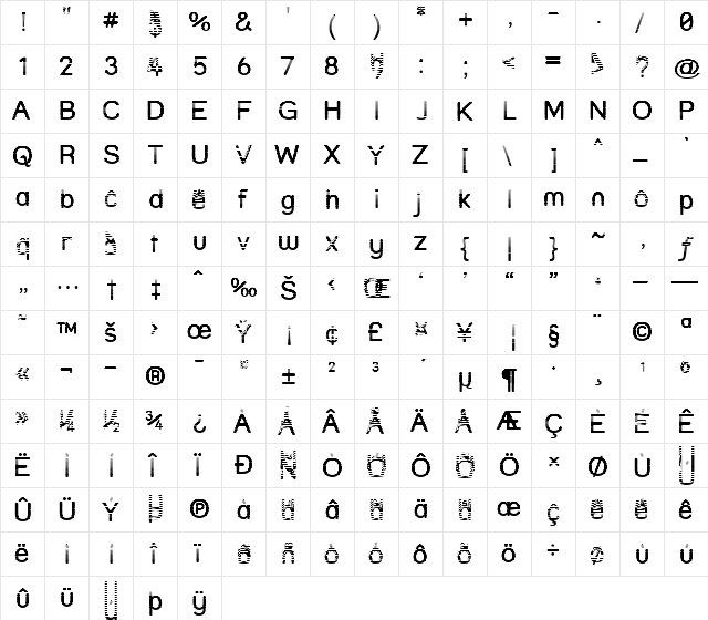 Street - Lined Regular  glyph index