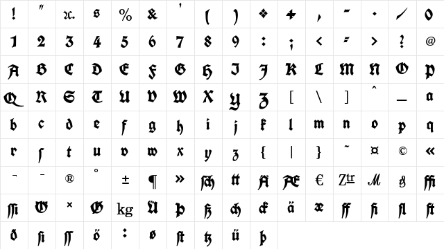 Koch Fette Deutsche Schrift Regular  glyph index