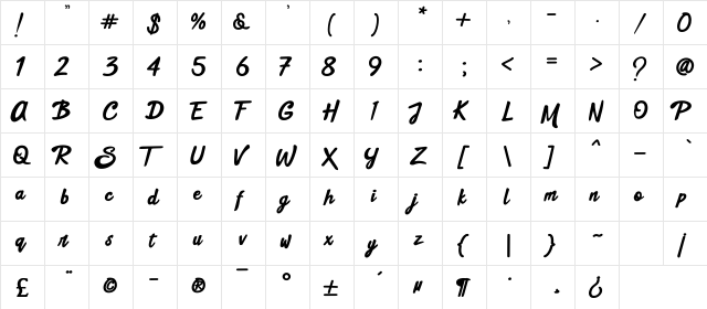 Black Street Regular  glyph index