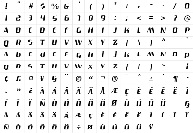 Gas Lite Regular  glyph index