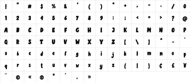 Dirtys Regular  glyph index