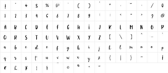 Cinnamon Cookie Regular  glyph index