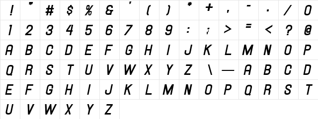 Hallandale Bold Italic JL Regular  glyph index