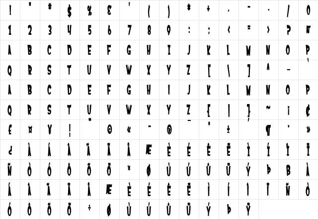 SF Ferretopia Bold  glyph index