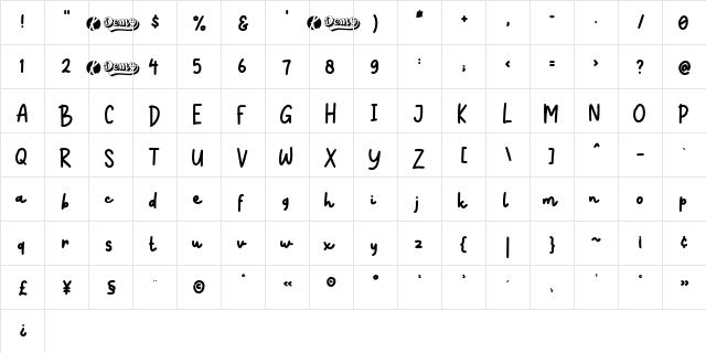 Snow DoodleDEMO Regular  glyph index
