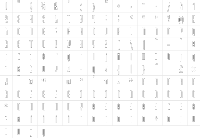 Hanca Outline  glyph index