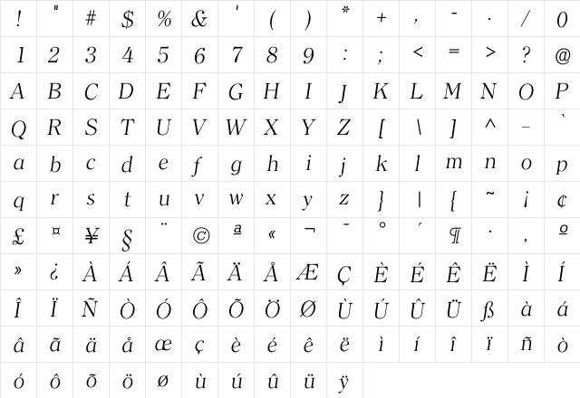 Iclerface Light  glyph index