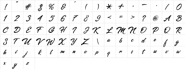 Batoshi Regular  glyph index