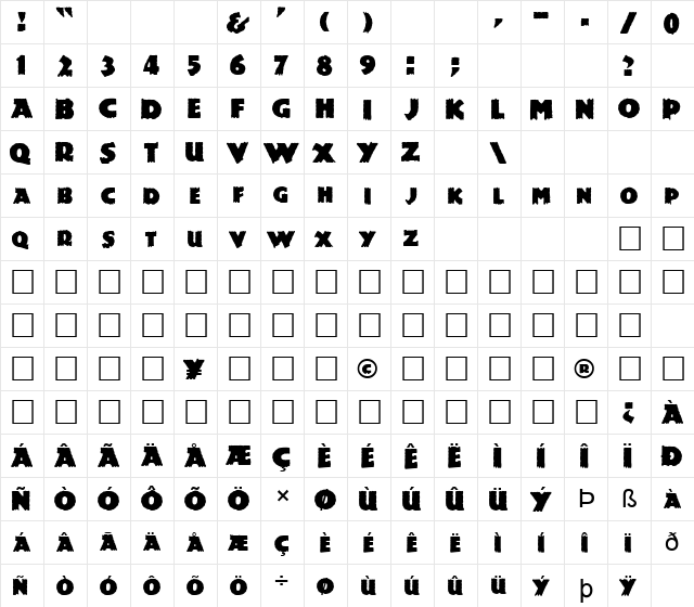 FZ JAZZY 24 Normal  glyph index