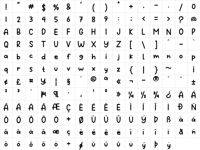 Gentle Remind Regular  glyph index