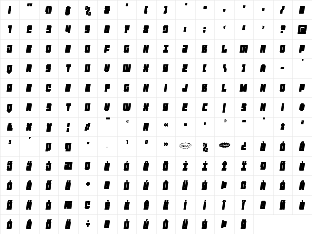 Homebase Semi-Italic Regular  glyph index