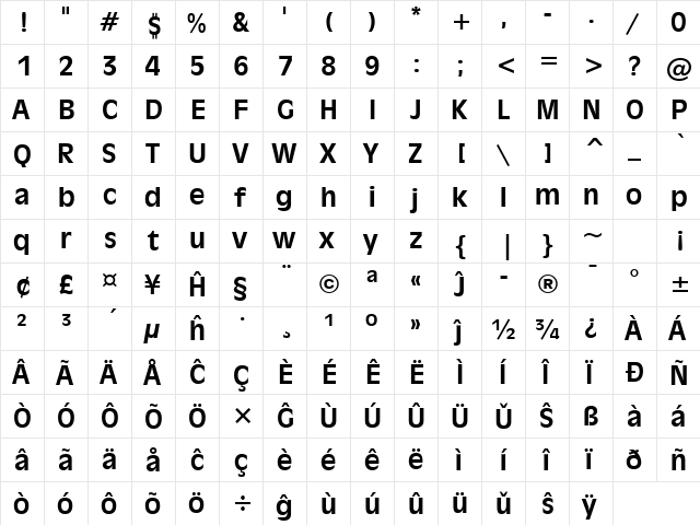 Incised901 Bd BT Eo Bold  glyph index