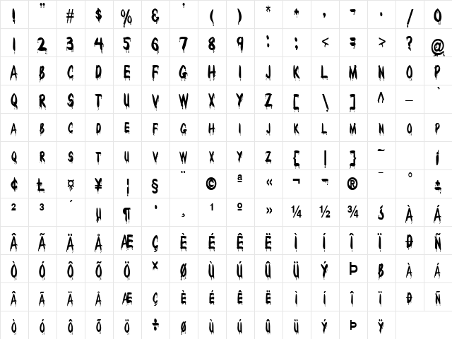 DripsCondensed Normal  glyph index