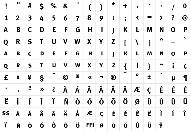 MetaPlus BoldCaps  glyph index