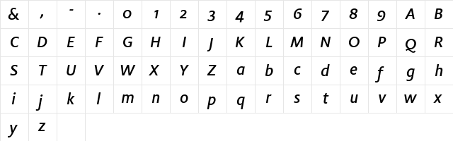 Flex Medium Italic  glyph index