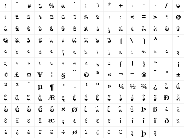 Husand Regular  glyph index