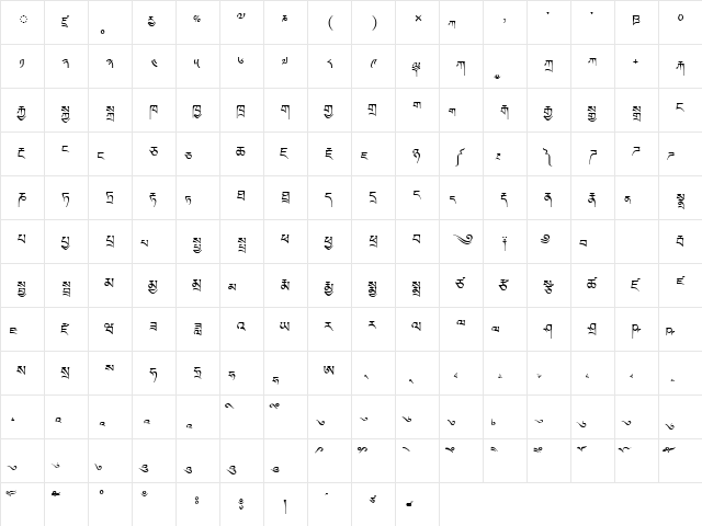TCRC Youtso Regular  glyph index