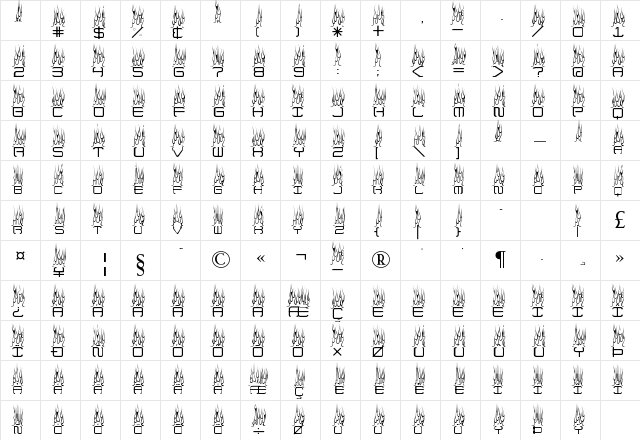 up in flames 2 Regular  glyph index