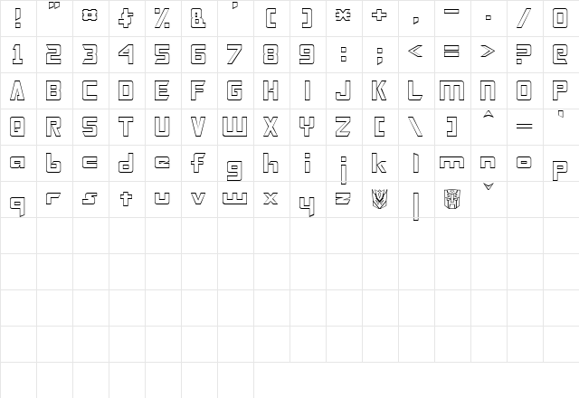 Transformers Hollow Normal  glyph index