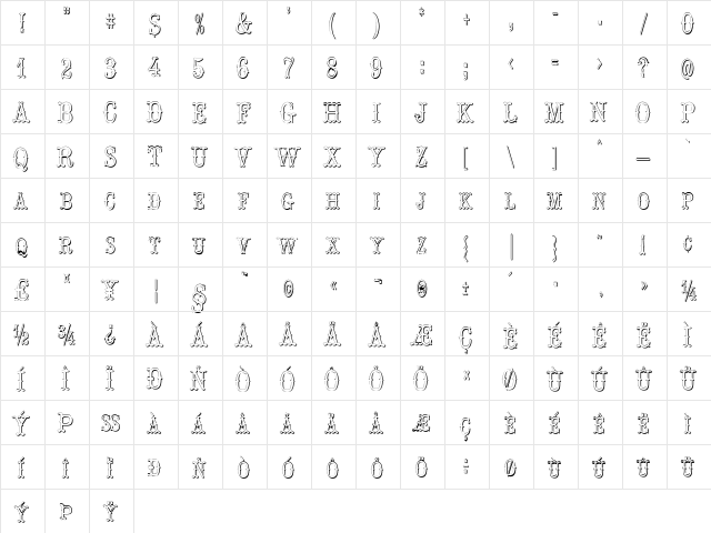 Hoedown Shadow Regular  glyph index