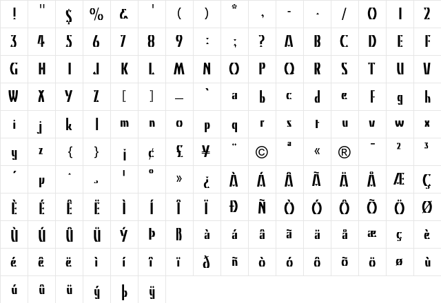 Kino MT Regular  glyph index