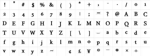 Pippin Bold  glyph index