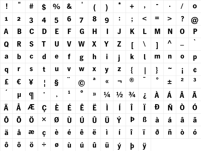 HeidelbergGothicOsF Bold  glyph index