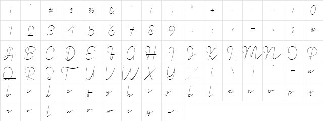 Royal Haster Demo line Regular  glyph index