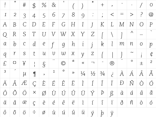 Caecilia LightOsF Italic  glyph index