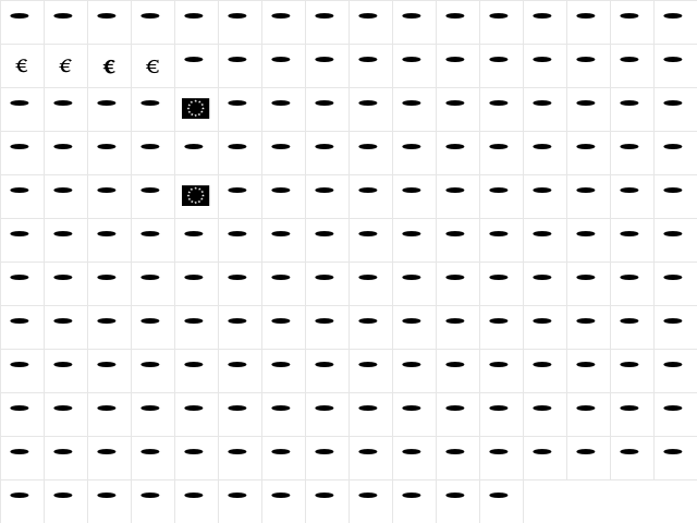 Scala Euro Regular  glyph index