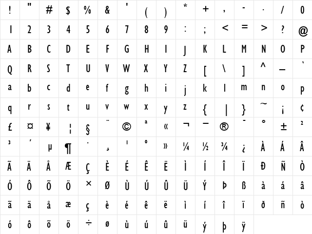 Gill Sans Regular  glyph index
