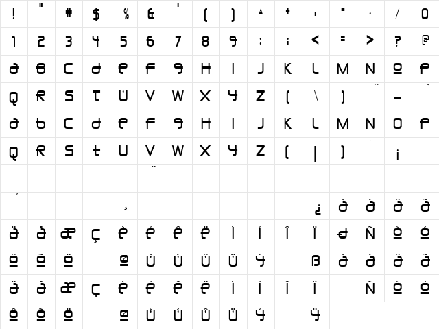 Union City Blue Regular  glyph index