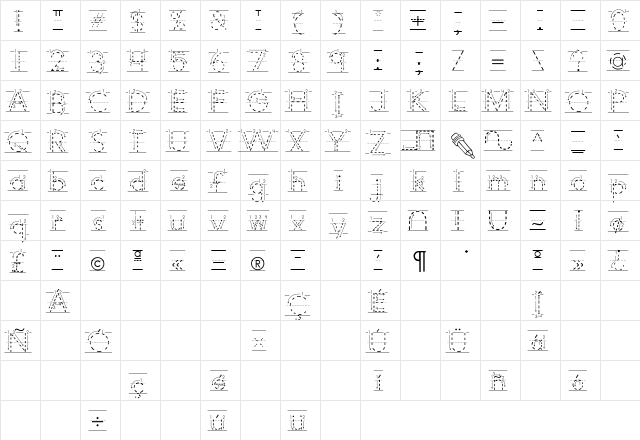AbcPrintArrowDotted Regular  glyph index