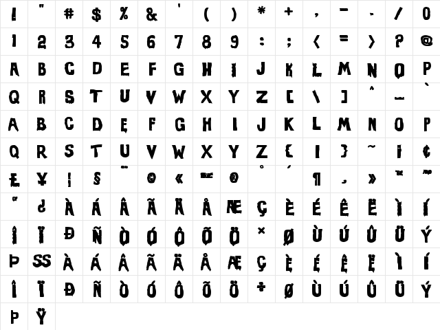 Evil Of Frankenstein UltraBlack  glyph index