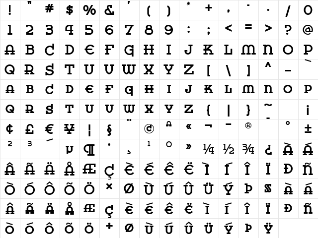 MesaVerdeNF Regular  glyph index