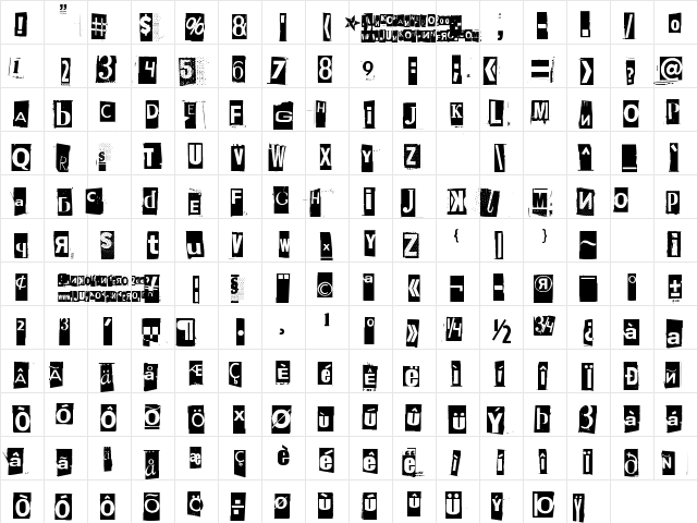 Phorssa Regular  glyph index